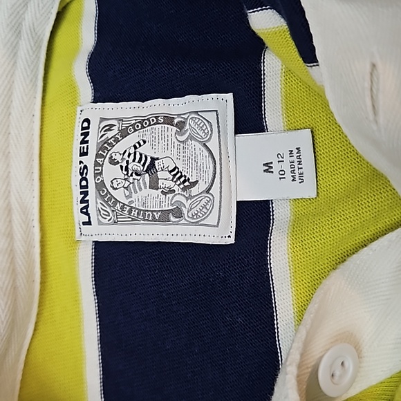 Land's End Rugby Shirt Boys Size 10-12 Blue Yellow- Green Stripes - Picture 3 of 8